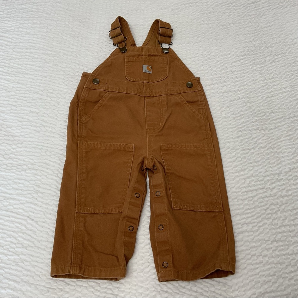 Carhartt Duck Bib Overall Toddler 12M Brown Duck Canvas Snap Legs